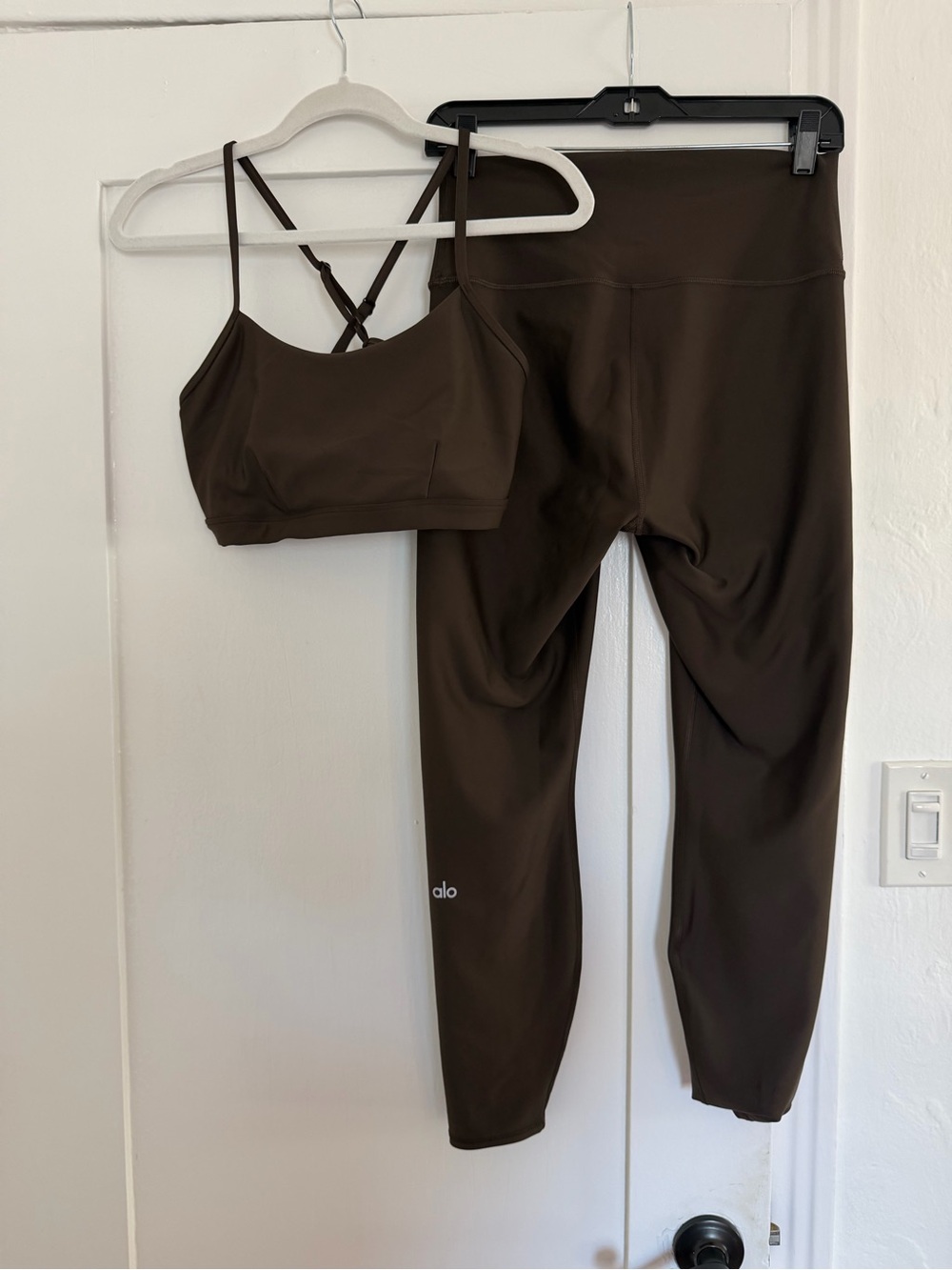 Alo High-Waist Airlift Legging & Strappy Sports Bra Set in Espresso